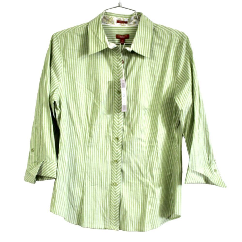 Talbots 6 Haberdashery Purple or Green Stripe Fitted Long Sleeved Blouse NWT $69 - Picture 2 of 7